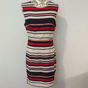 Cals Striped Sleeveless Sheath Dress in Red, Black, White & Pink